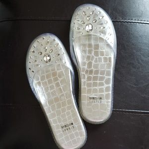 Stuart Weitzman bling clear jelly slip on mules size 10